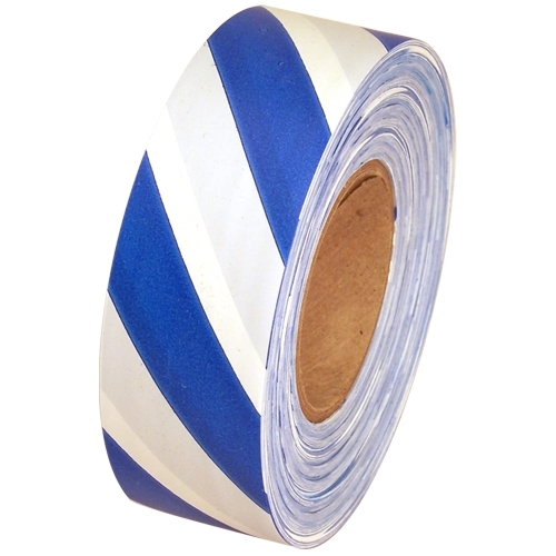 Blue and White Safety Striped Flagging Tape 1 3/16