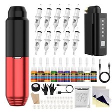 Tattoo Kit, Wireless Rotary Tattoo Machine Pen Kit for Beginners 10Pcs Cartridge