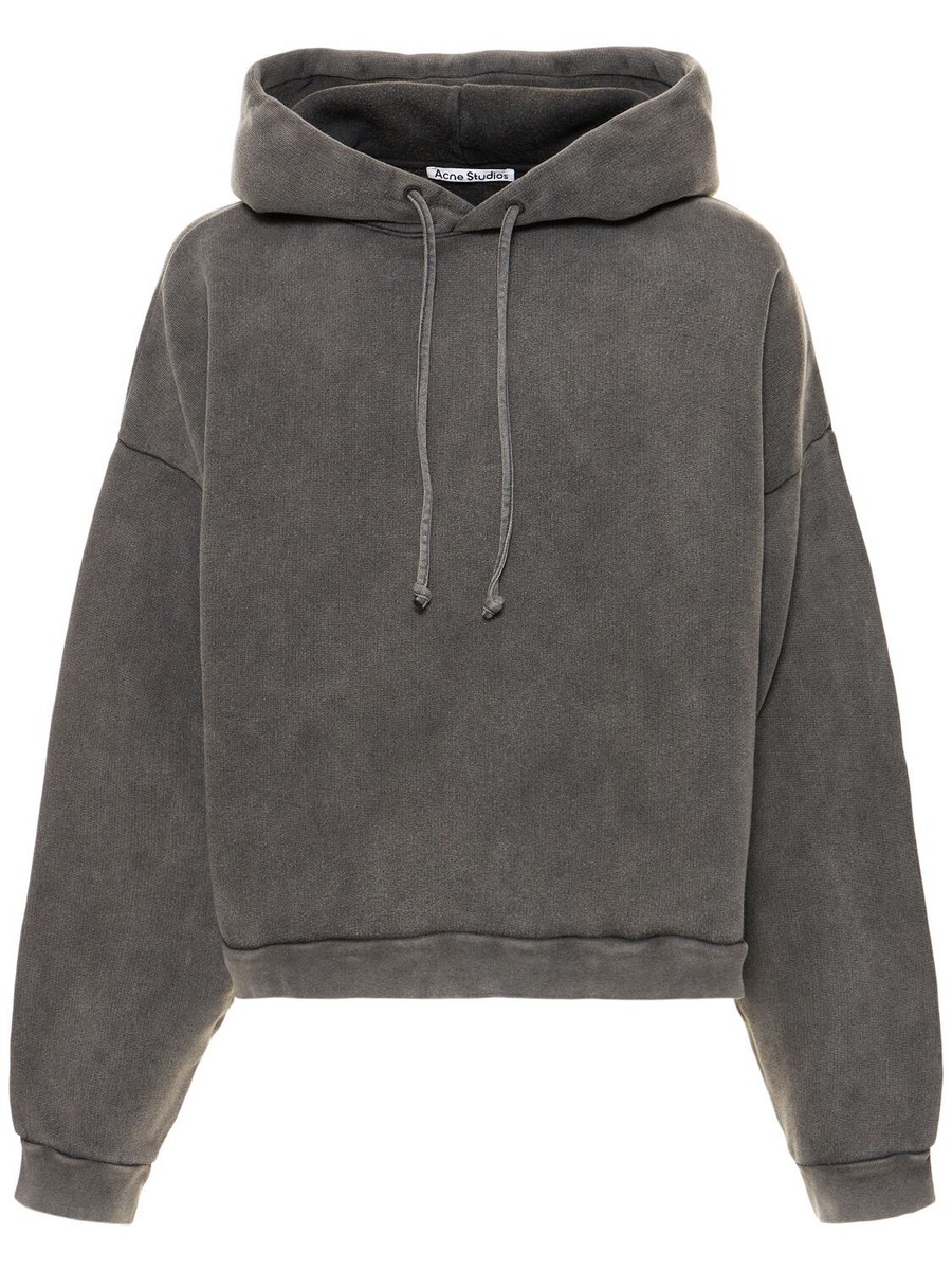 ACNE STUDIOS Faded Black Cotton Hooded Sweater New
