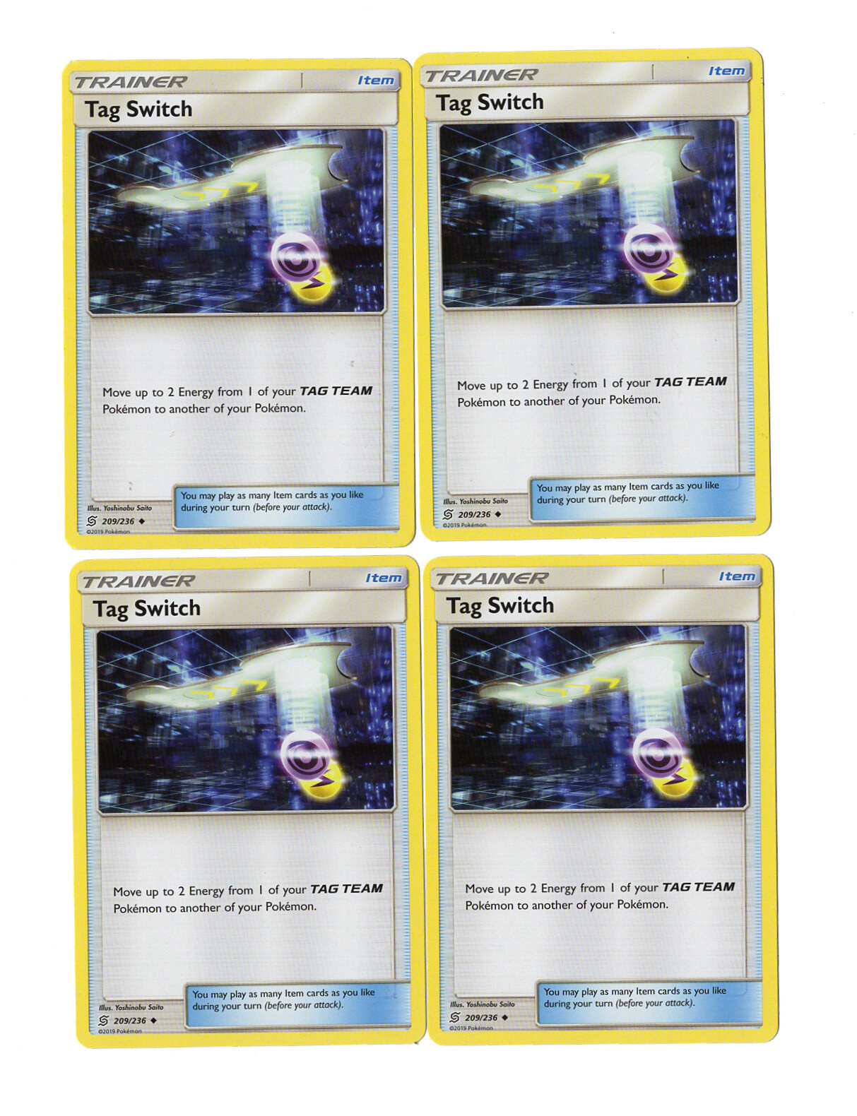 x4 Tag Switch 209/236 - Pokemon Unified Minds 4 Card Lot - Trainer Playset