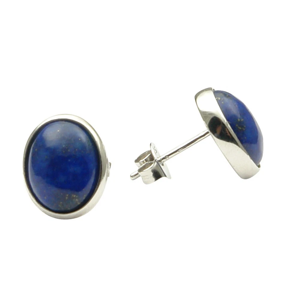 Orecchini Gioielli In Lapis-Lazuli Reale E Argento 925, Ovali, Blu Scuro - Immagine 2 di 4