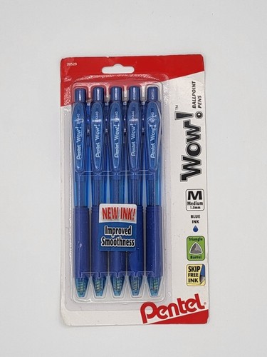 Pentel Wow! Kugelschreiber Blaue Tinte Mittlere Spitze 5er Pack Druckbarer Griff Neu im Karton - Bild 1 von 3