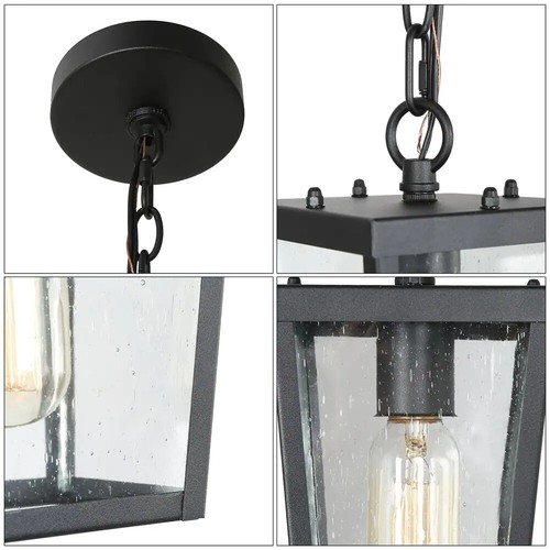 LNC 1-Light Coastal Modern Lantern Black Frame Hanging Light Outdoor Pendant - Picture 4 of 9
