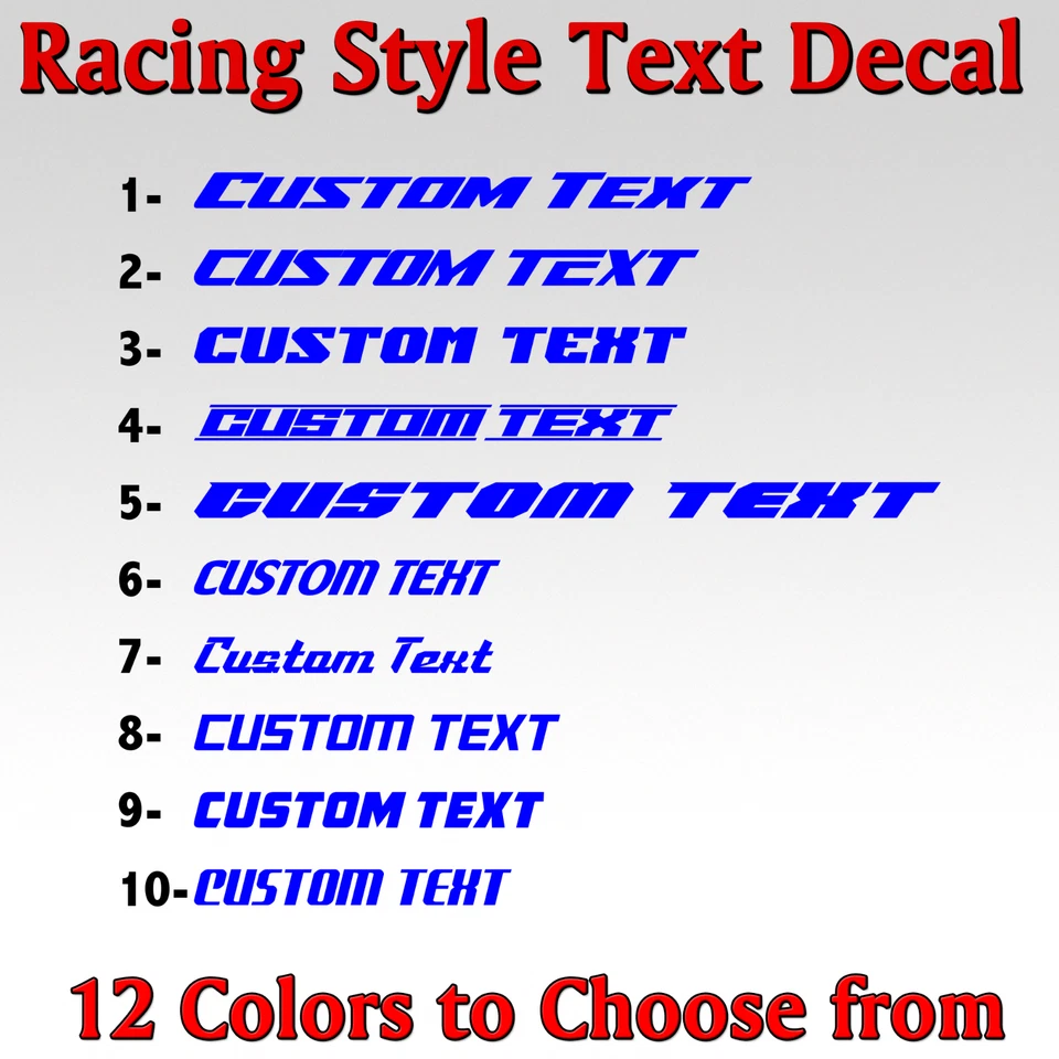 Estilo de corrida texto personalizado cortado sem fundo Letras nome carro decalque vinil V2 - Imagem 2 de 4
