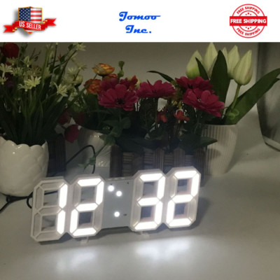 Digital 3D LED Wall Desk Alarm Clock 9.7'' Brightness Adjustable Gift Present