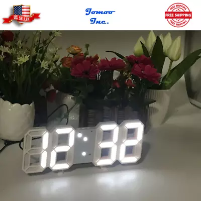 JOMOO Digital 3D LED Wall Desk Alarm Clock 9.7" Brightness Adjustable Gift Present