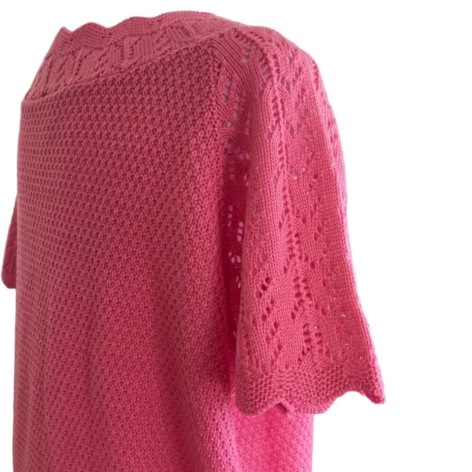 Vintage 90s Haband Pink Pointelle Knit Short Sleeve Lightweight Sweater Size L - Image 4 of 4