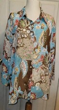 Alfred Dunner Size 14 Multicolor Sheer Floral Top 3/4 Sleeve Sheer Light Weight
