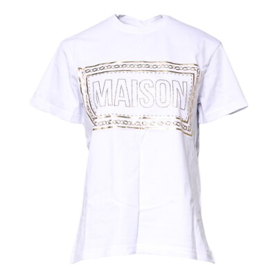 MAISON 9 PARIS T-shirt White Logo Cotton Short Sleeves Crew Neck s. Tag S 90usd
