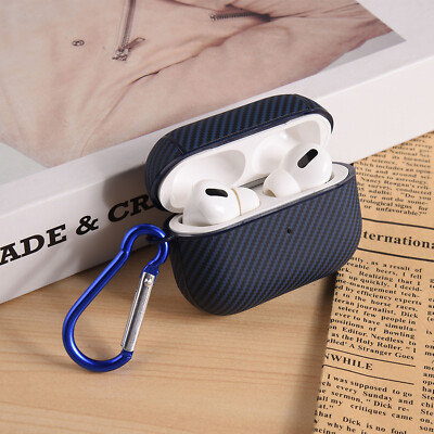 For Apple AirPods Pro Case Carbon Fiber Pattern Shockproof  Cover+Keychain