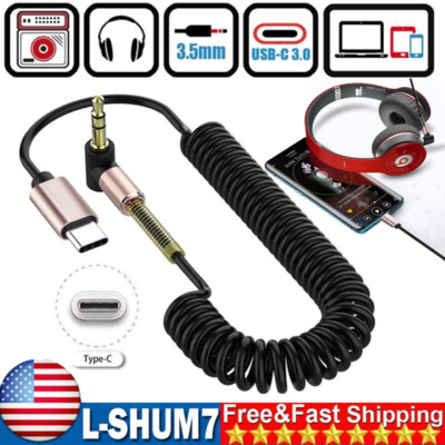 2X Type C to Aux Cable USB Type-C Male To 3.5mm Cord Car AUX Music Audio Adapter