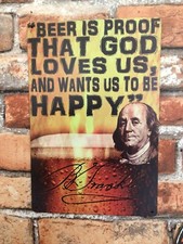 Retro Style 8"x12" Funny "Beer is proof that God..." sign...FREE SHIPPING 