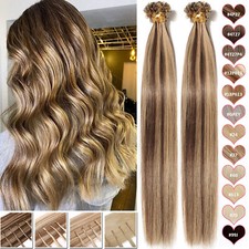 Highlight Nail U Tip Pre Bonded Real Remy Human Hair Extensions Fusion Keratin q
