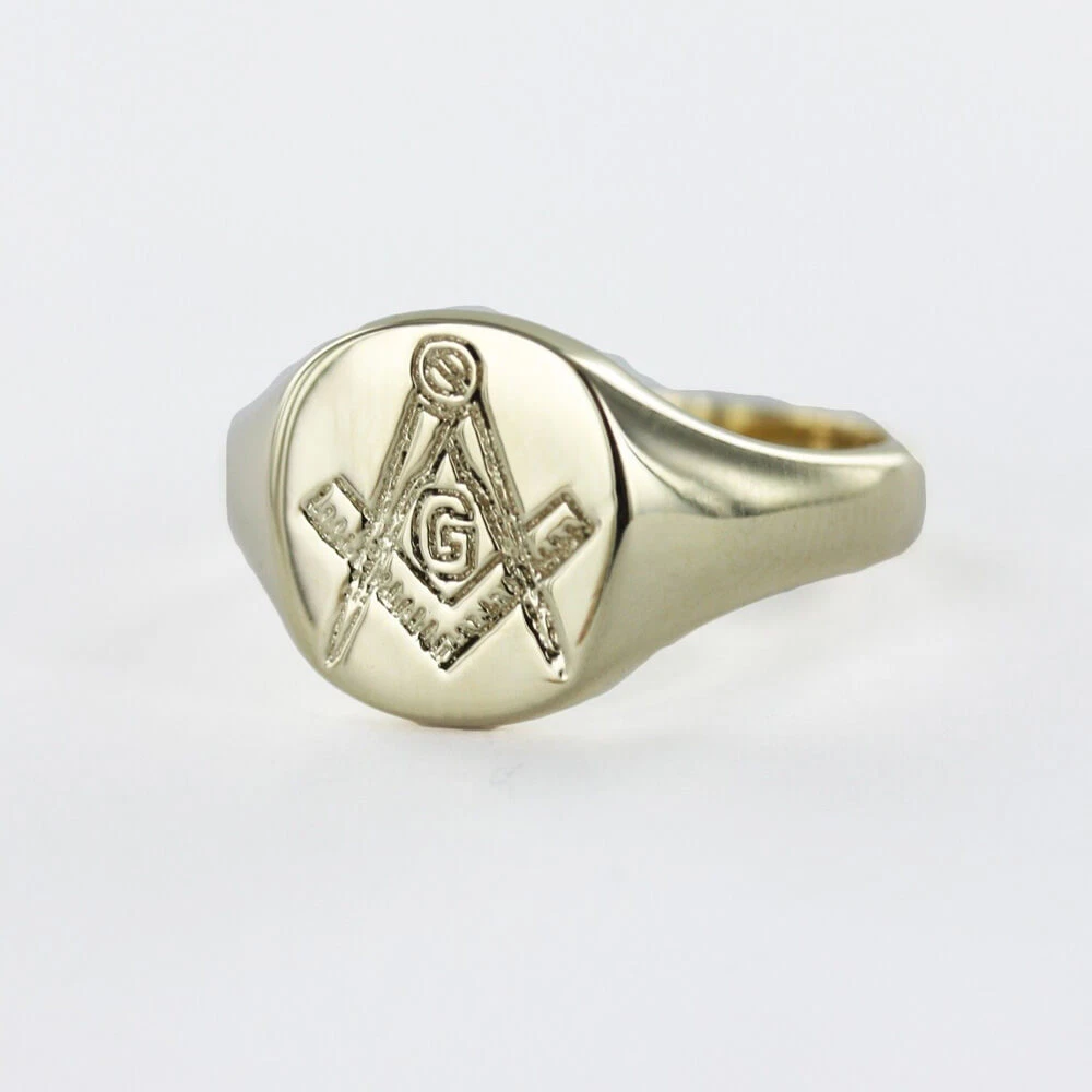 9ct Yellow Gold Square and Compass with G Masonic Signet Ring eBay