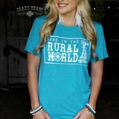 Crazy Train ''Here In The Rural World'' Dark Teal Graphic T-Shirt Size Small