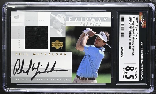 2002 Upper Deck UD Auto Fairway Fabrics Phil Mickelson Signed CGC 8.5