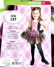 Cat Costume Size 2T Dress Tail Headband Gloves Tights Pink Black Dress-up Play
