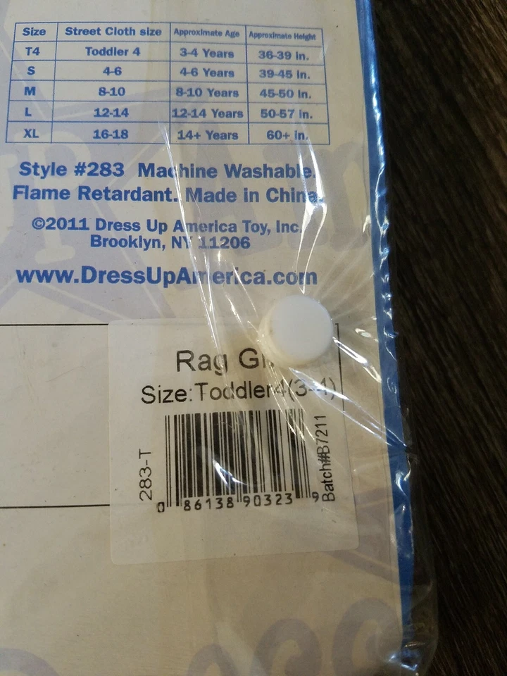 Disfraz de Halloween WW Child Dress Up America Rag Doll talla niño pequeño Foto 2 de 4