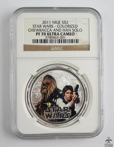2011 Niue Star Wars Chewbacca & Han Solo .999 Fine Silver 1oz Coin NGC PF70 UC