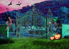 Forest Cemetery Gate Backdrop Halloween Zombie Pumpkin Background Studio Props