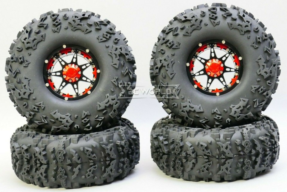 RC Truck Wheels 2.2 ALUMINUM Beadlock 7 Star RIMS + TIRES 140MM -BLACK ...