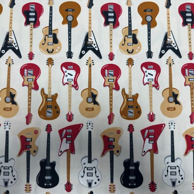 NUTEX STOFF - 100 % Baumwolle - Ebisu - Gitarren - weiß - 64370-103
