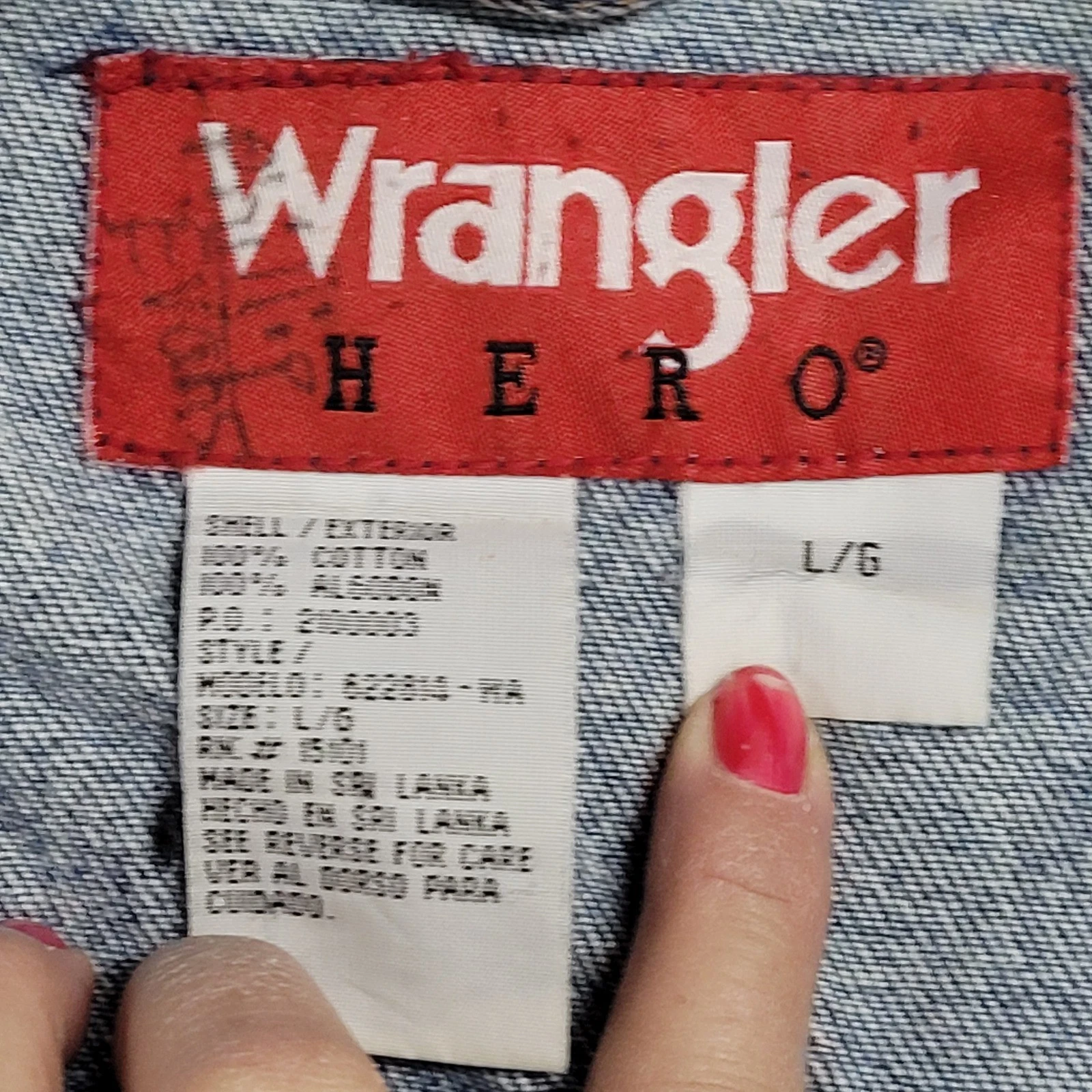 Wrangler Denim Jacket Mens Size L Blue Chuck Norris Christmas Patch Trucker DIY - product detail image 4
