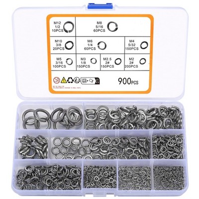 900 PCS Stainless Steel Spring Lock Washer, Split Lock Washer, Split Ring Washer