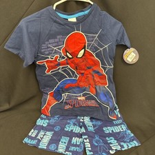Kids Spiderman Graphic Short Sleeve Top W/Shorts Cotton Size 8 Lounge Set