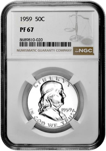 1959 50C Proof Silver Franklin Half Dollar NGC Graded PF 67 in New Holder