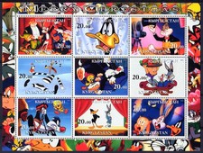 Kyrgyzstan 2001 Looney Tunes/Bugs Bunny/DISNEY CHARACTERS Sheetlet (9) MNH