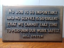 VTG Rare Bell Telephone Systems BellSouth Safety Creed ORG Plaque JRR39