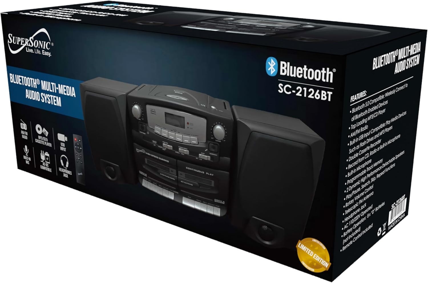 Black Edition Vintage Bluetooth Stereo System Home Music Audio System,CD/MP3 ...