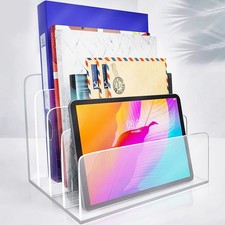 Clear Acrylic File Organizer 4 Sections Holder Sorter, Office Desk Organizer