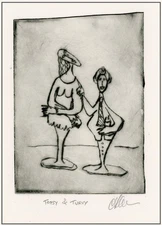 Living in an Upside-Down Confused World!? ORIGINAL Expressionist ETCHING Signed