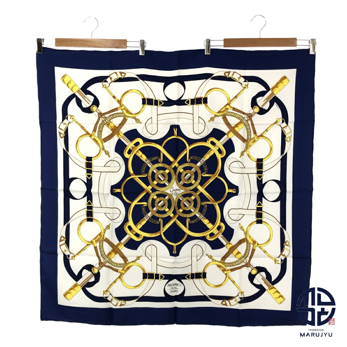 Hermes Navy Eperon d Or Silk Scarf 90cm Muletaille Vintage Classic