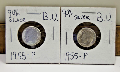 (2) 1955 US Roosevelt Silver Dime 10c Nice Unc..