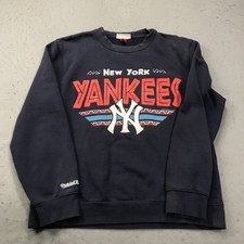 New York Yankees Sweatshirt Mens Medium Blue Mitchell and Ness Retro Crewneck