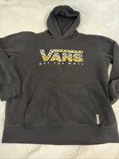 Vans 'Off The Wall' black hoodie Yellow Flame Classic Checkered logo Youth Sz L