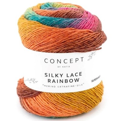 Katia ::Silky Lase Rainbow #301:: Merino Silk yarn Brown-Green-Orange