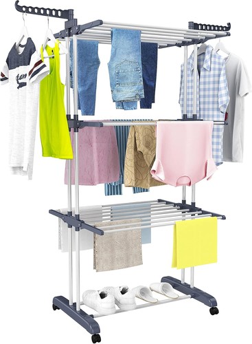 Clothes Drying Rack Oversized 4-Tier Space-Saving Foldable Stainless Steel - Picture 1 of 6
