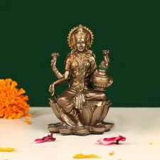 Resin 3" Laxmi Copper Finish Hindu God Statue Laxmi Ji Idol Figurine Decoration