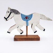 Vintage Wooden Handpainted Carousel Horse Folk Art Cottagecore Nursery Signed