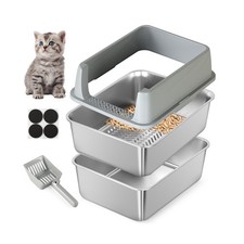 Stainless Steel Sifting Litter Box for Pine Pellets, Sifting Cat Litter Box w...