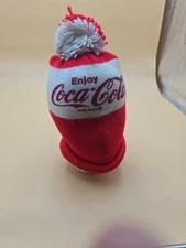 Retro Rare vtg 1970's 80's COCA COLA Soda Pop Winter Pom Knit Stocking hat Coke