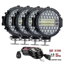 7 Inch Round LED Offroad Lights,201W LED Light Pods 4pcs-black-201w wiring