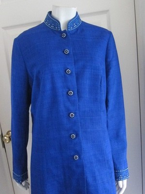 ROHIT BAL Blue Nehru Coat Indian Designer silk/linen blend Size M-L