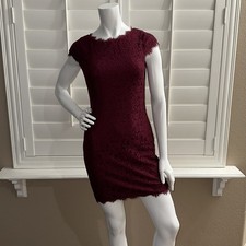 Eliza J Cap Sleeve Lace Sheath Dress Size 4P burgundy red wine cocktail mini