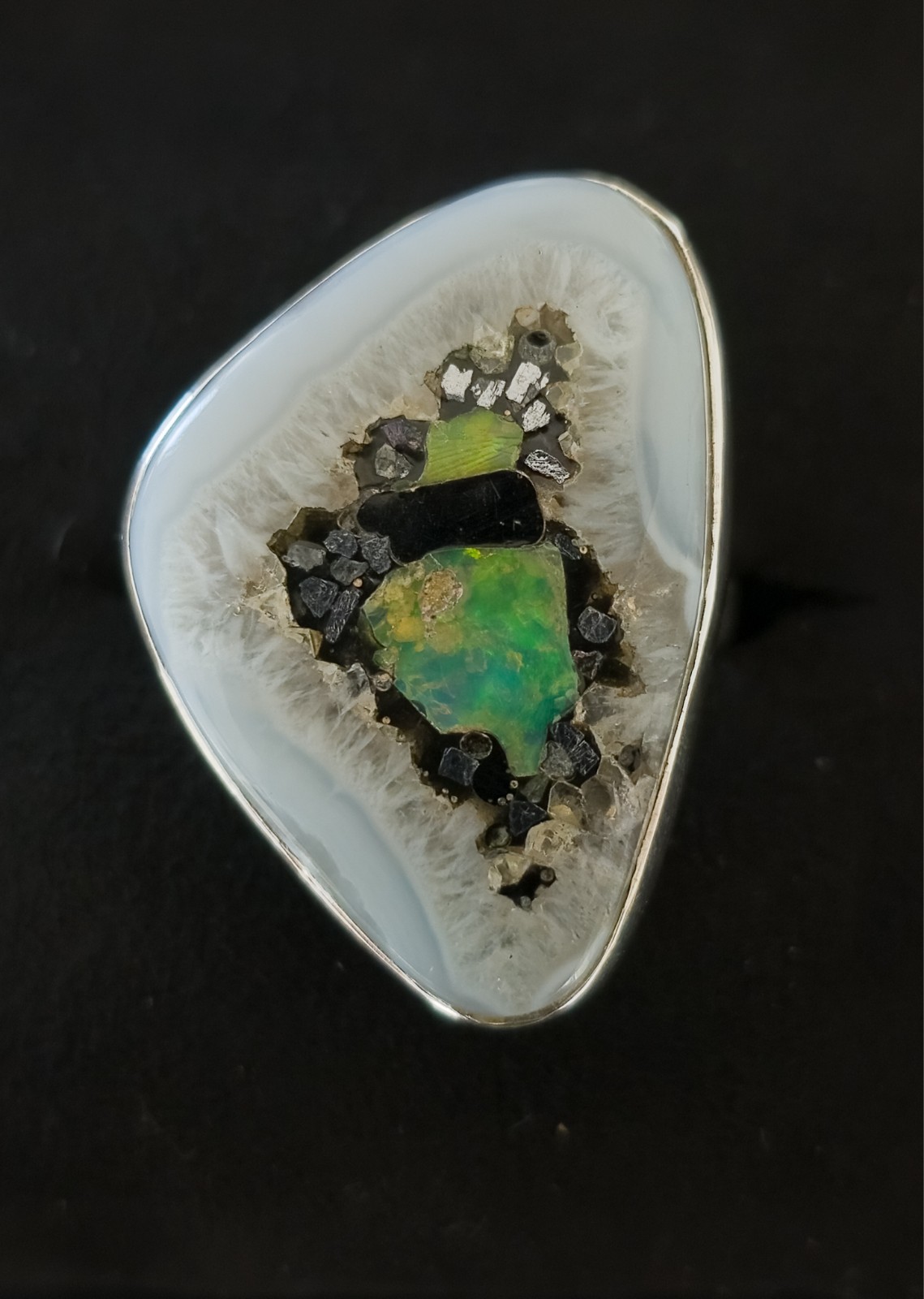Unique, Handcrafted- Agate Geode With Opal Inlay:… - image 2