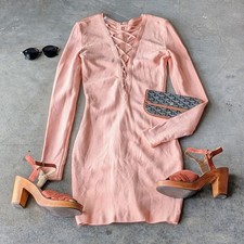 House of CB Reyna Dress Peach Lace Up Bodycon Sheath Dress small